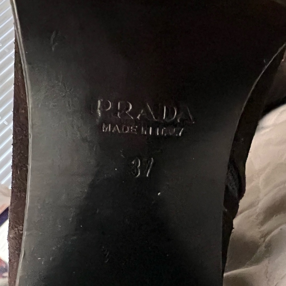 PRADA Milano brown suede, distressed, stamped boots - Picture 6 of 6